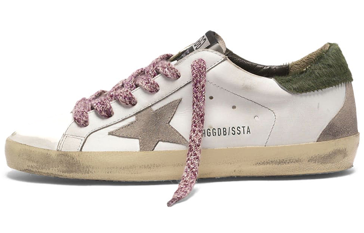 (W) Golden Goose Superstar 'White Distressed Green Star'