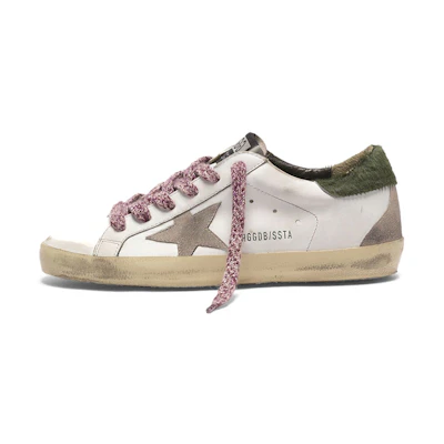 (W) Golden Goose Superstar 'White Distressed Green Star'