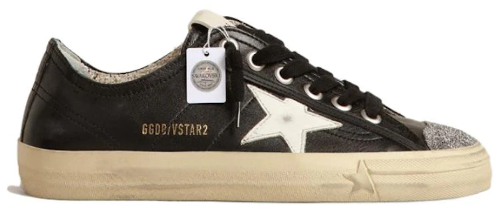 Lookbook Golden Goose V-Star 皮革 圓頭繫帶 水晶鞋頭 低筒 帆布鞋 女款 黑色