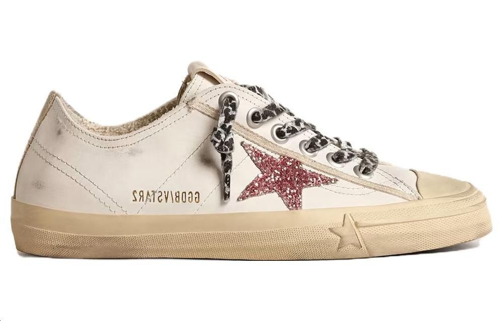 Order 金鵝 V-Star 皮革 圓頭綁帶 低筒 板鞋 女款 白粉色