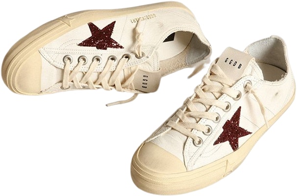 金鵝 V-Star 皮革 低筒繫帶 時尚板鞋 女款 白紅 做舊版本 Lookbook 金鵝 V-Star 皮革 低筒繫帶 時尚板鞋 女款 白紅 做舊版本