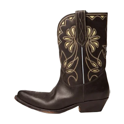 (W) Golden Goose Wish Star 'Floral Embroidery Leather Boot Black'