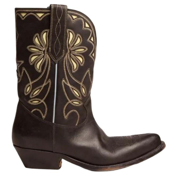 Order (W) Golden Goose Wish Star 'Boot Kulit Hitam Bordir Bunga' GWF00312.F002908.90319