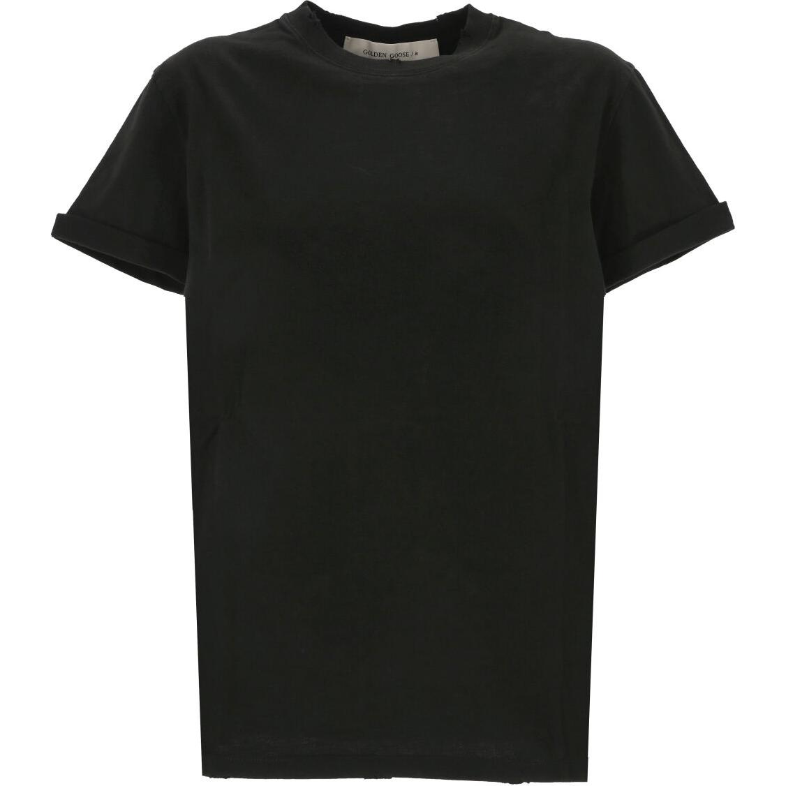 (Women) Golden Goose Women’s Distressed Black Tee SS22 Casual Short Sleeve Shirt. GWP01220P00063790292