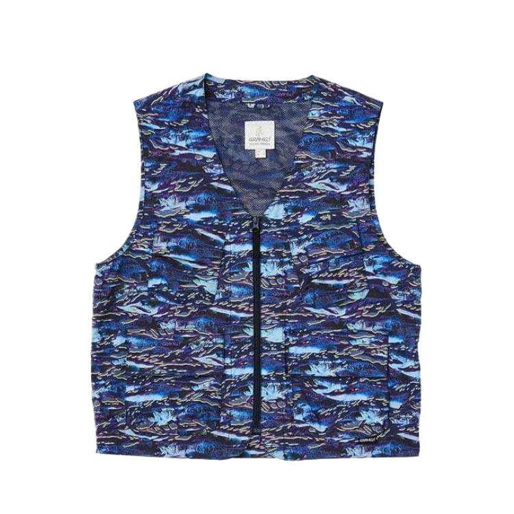 Gramicci Waterproof V-Neck Printed Vest Blue G4SM-J003