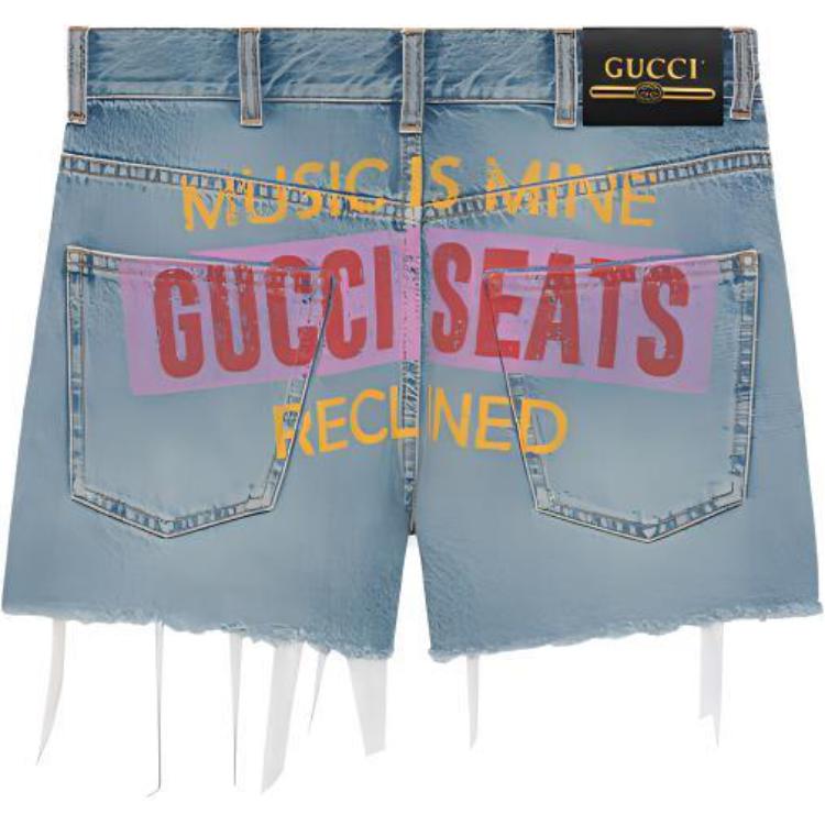 (Women) Gucci 100 Special Edition Light Blue Letter Print Denim Shorts 677260-XDBUV-4452