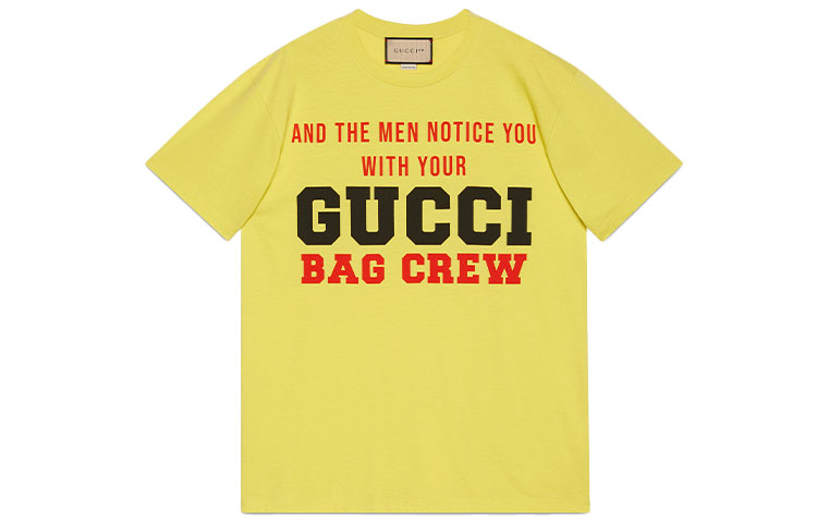 (Women) Gucci 100 Special Edition Yellow Printed Logo Crewneck Tee 615044-XJDXC-7253