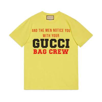 (Women) Gucci 100 Special Edition Yellow Printed Logo Crewneck Tee 615044-XJDXC-7253