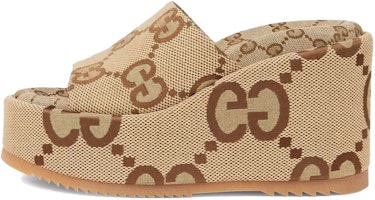 (Women) Gucci 105mm Platform Slide Sandal Beige GG Canvas 674761-UKO00-2580 (Women) Gucci 105mm Platform Slide Sandal Beige GG Canvas 674761-UKO00-2580