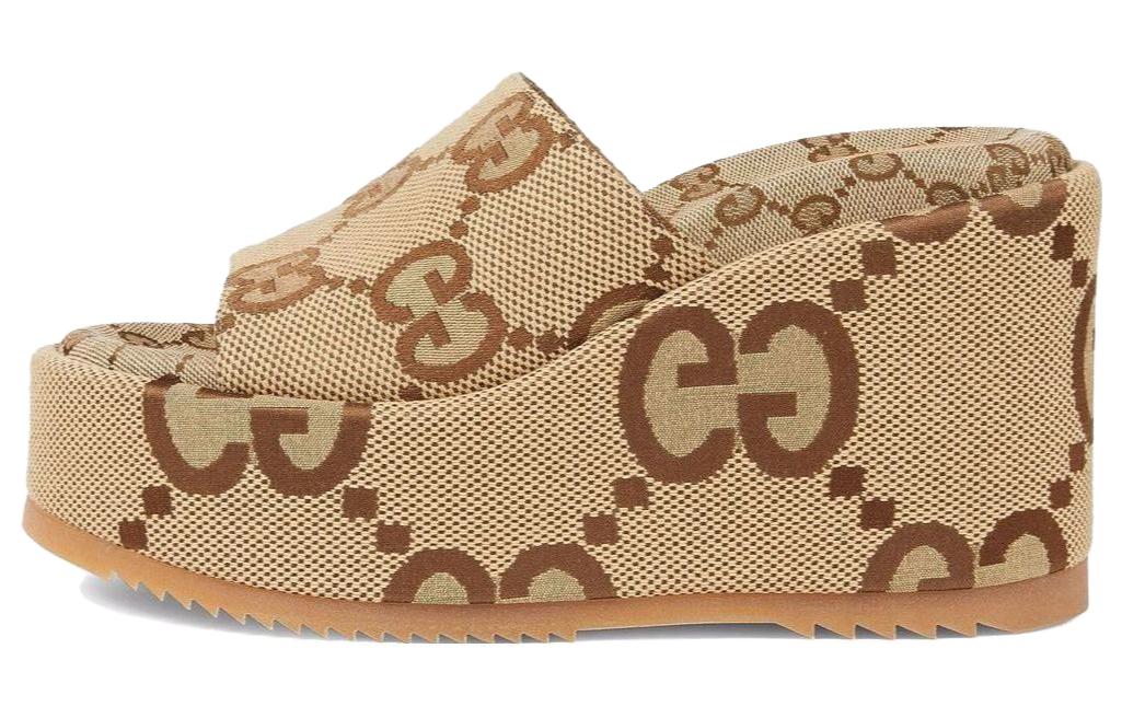 (Women) Gucci 105mm Platform Slide Sandal Beige GG Canvas 674761-UKO00-2580