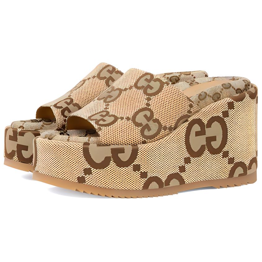 Lookbook (W) Gucci 105毫米厚底凉鞋 米色GG帆布 674761-UKO00-2580
