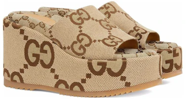 Shop (W) Sandal Platform Gucci 105mm Beige GG Canvas 674761-UKO00-2580