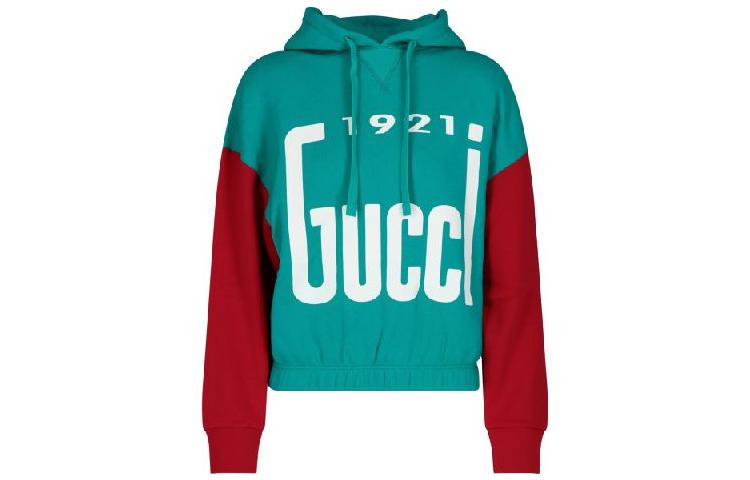 (Women) Gucci 1921 Series Letter Print Cotton Hoodie Women’s Blue 671507-XJDRT-4336