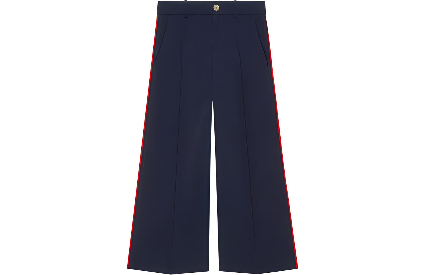 (Women) Gucci 2018 Pre-Fall Blue Web Straight-Leg Cropped Pants 523250-ZKR01-4755