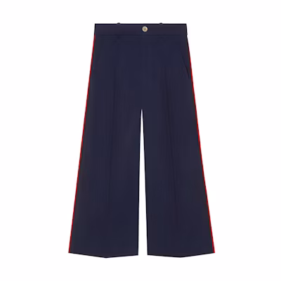 (Women) Gucci 2018 Pre-Fall Blue Web Straight-Leg Cropped Pants 523250-ZKR01-4755