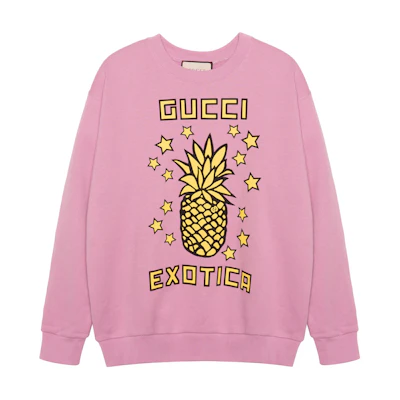(Women) Gucci 2020 Pre-Fall Pink Pineapple Print Crewneck Long-Sleeve Sweatshirt 617964-XJCRS-5334