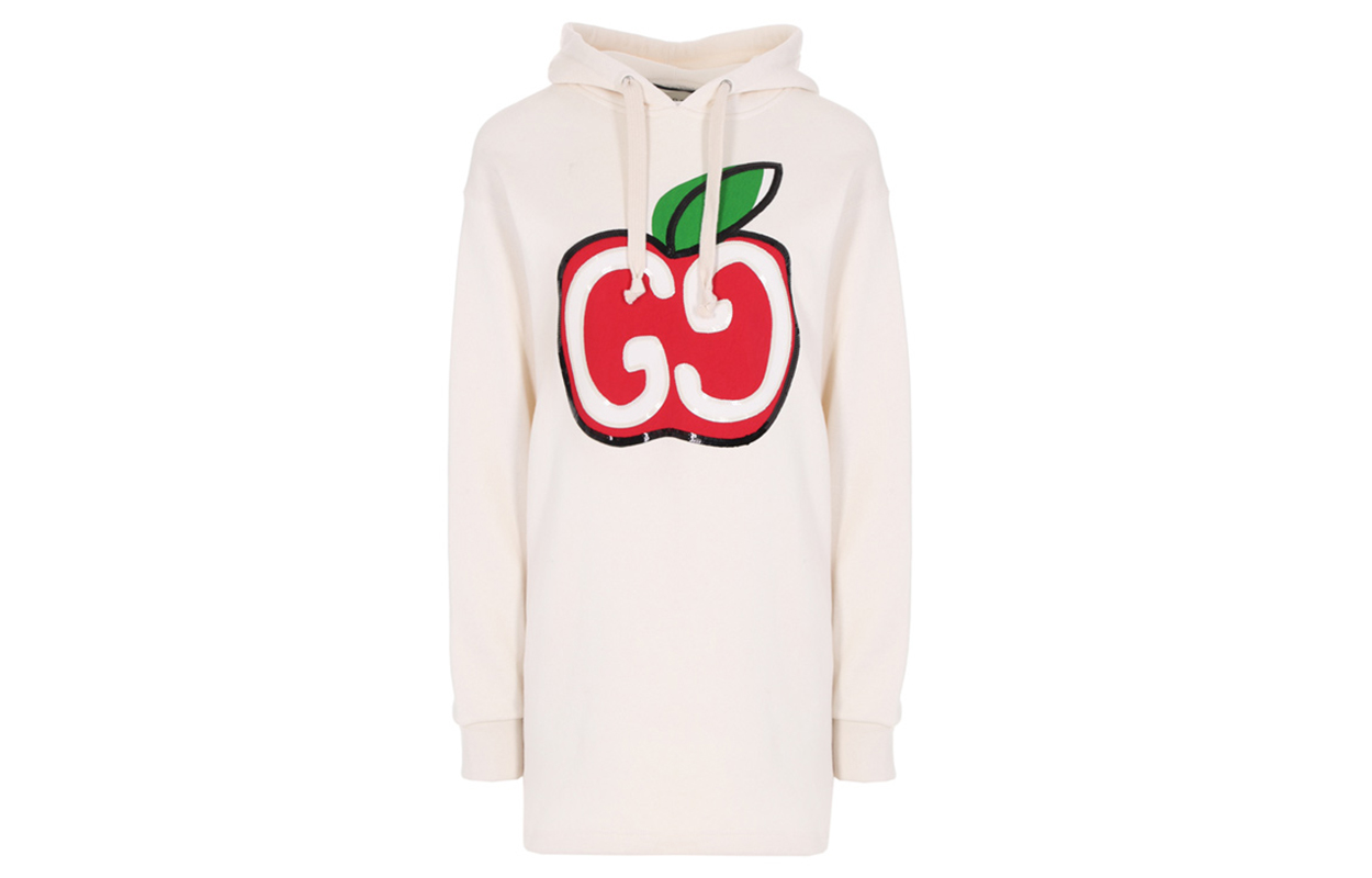 (Women) Gucci 2020 Resort GG Apple Print Hoodie Dress White 610127-XJCCK-9230