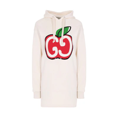 (Women) Gucci 2020 Resort GG Apple Print Hoodie Dress White 610127-XJCCK-9230