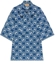 (Women) Gucci 2023 Pre-Fall Blue Equestrian Print Sun Protection Shirt 748392-ZAMYJ-4580 (Women) Gucci 2023 Pre-Fall Blue Equestrian Print Sun Protection Shirt 748392-ZAMYJ-4580