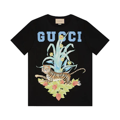 (Women) Gucci 2024 Chinese New Year Black Crew Neck Graphic T-Shirt 615044-XJD4H-1082