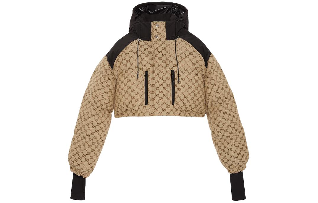 (Women) Gucci 2024 Early Spring Brown Logo Print Down Jacket Hoodie 761698-ZAPIF-2190