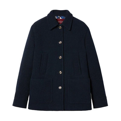 (Women) GUCCI 2024 Pre-Fall Navy Blue Single-Breasted Long-Sleeve Jacket. 797066-ZAN3M-4055