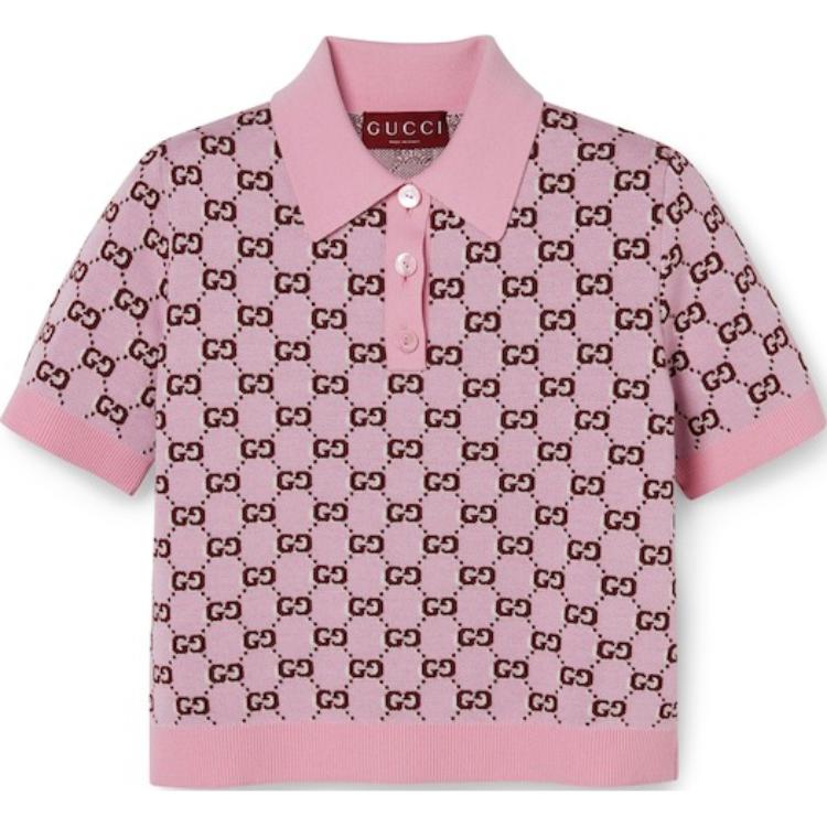(Women) Gucci 2024 Pre-Fall Logo Jacquard Slim Fit Pink Polo Shirt for Women 798132-XKD8R-5283