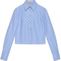 (Women) Gucci 2024 Pre-Spring Blue Printed Short Button Collar Shirt 770160-ZAM9M-4910 (Women) Gucci 2024 Pre-Spring Blue Printed Short Button Collar Shirt 770160-ZAM9M-4910