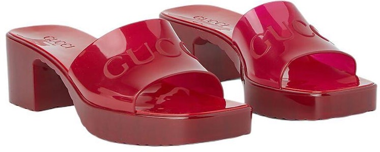 GUCCI古馳 方頭粗跟 時尚涼拖 6cm 女款 紅色 Shop GUCCI古馳 方頭粗跟 時尚涼拖 6cm 女款 紅色