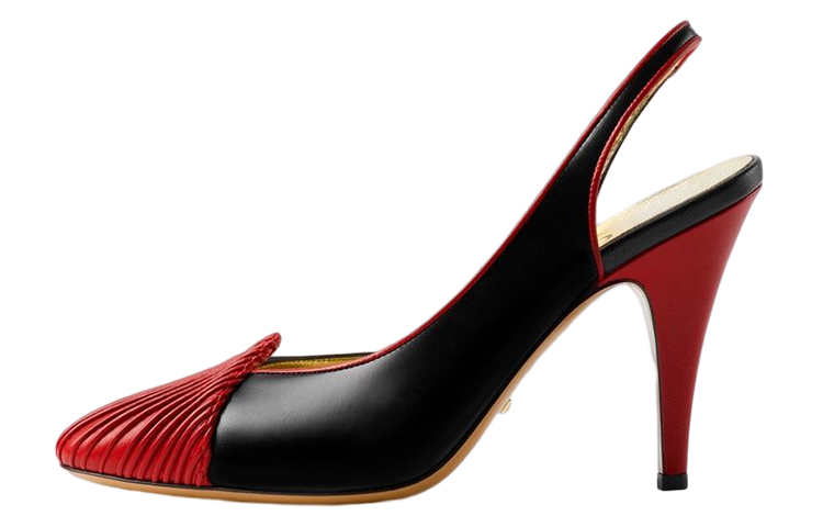 (Women) Gucci 95 Slingback Leather Pumps Black Red 740058-AAB19-6492
