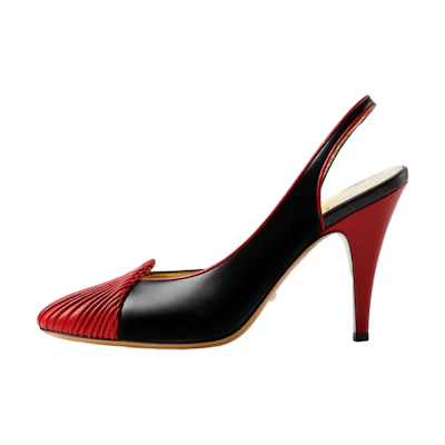 (W) Gucci 95 Slingback Leather Pumps Black Red