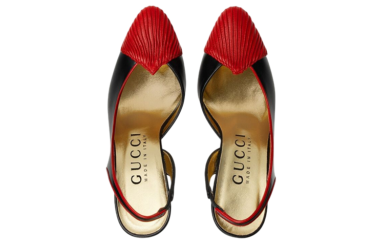 Shop (W) Gucci 95 高跟皮革拖鞋 黑红色 740058-AAB19-6492