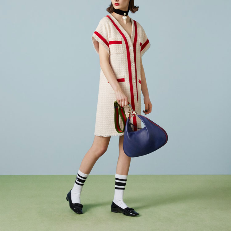 (Women) GUCCI  Beige Tweed Short-Sleeve Dress with Logo Patch. 756476-ZAOB3-9791 圖 3