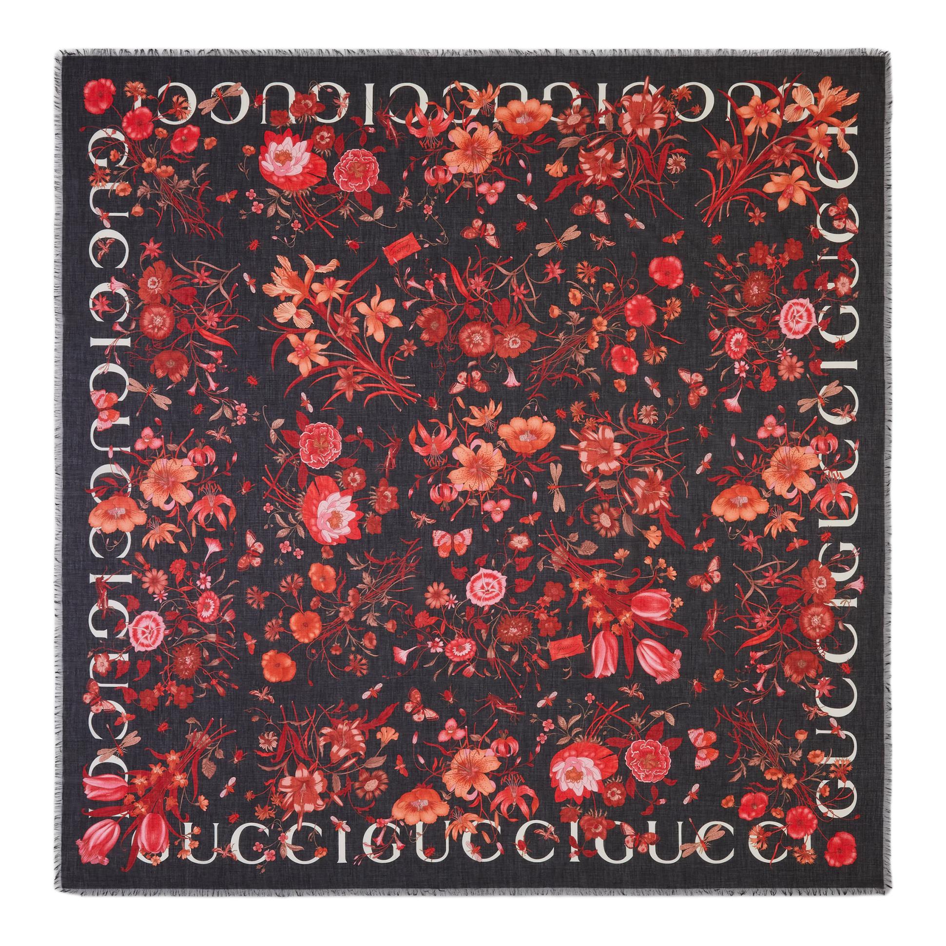 (Women) GUCCI  Black Cotton Shawl with Logo Embellishment 7906583GALD1074