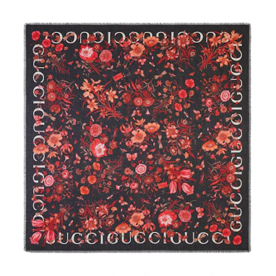 (Women) GUCCI Black Cotton Shawl with Logo Embellishment 7906583GALD1074