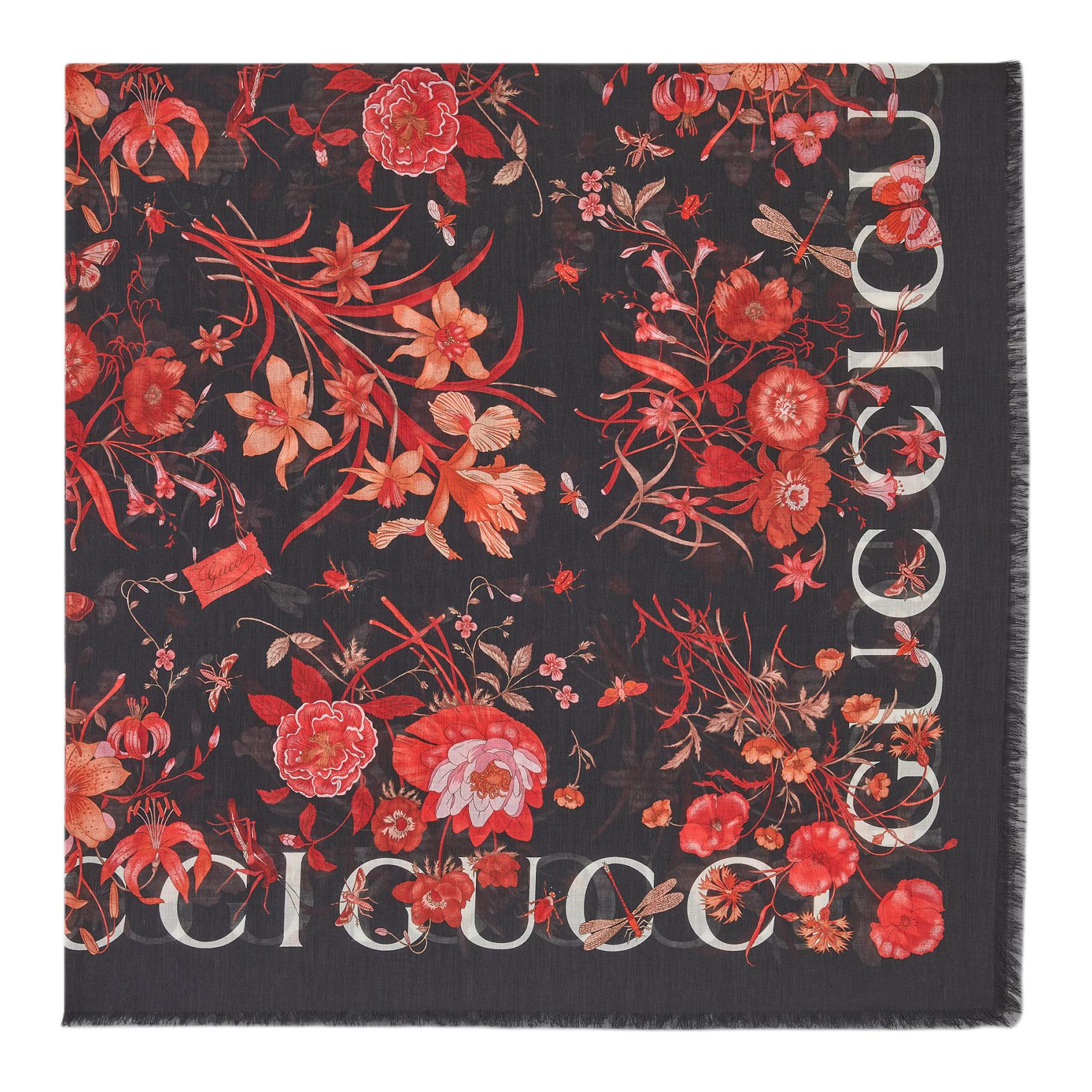 Lookbook (Women) GUCCI  Black Cotton Shawl with Logo Embellishment 7906583GALD1074