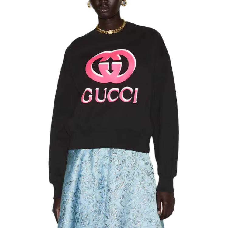 Lookbook (Women) GUCCI  Black Crewneck Long-Sleeve Sweatshirt with Letter Print Design 789582-XJGSV-1082