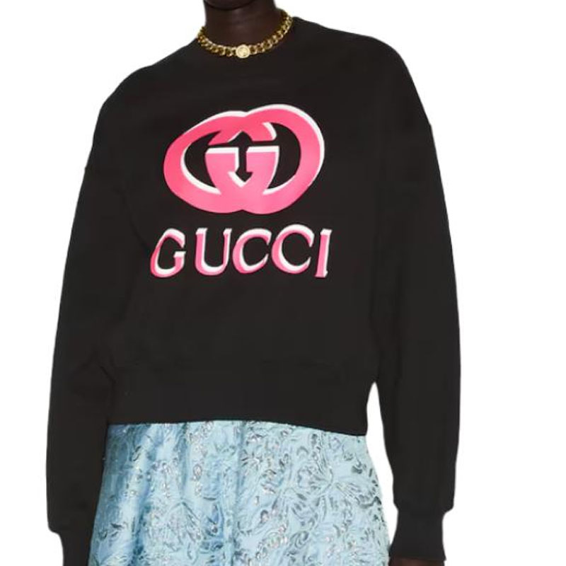Shop (Women) GUCCI  Black Crewneck Long-Sleeve Sweatshirt with Letter Print Design 789582-XJGSV-1082