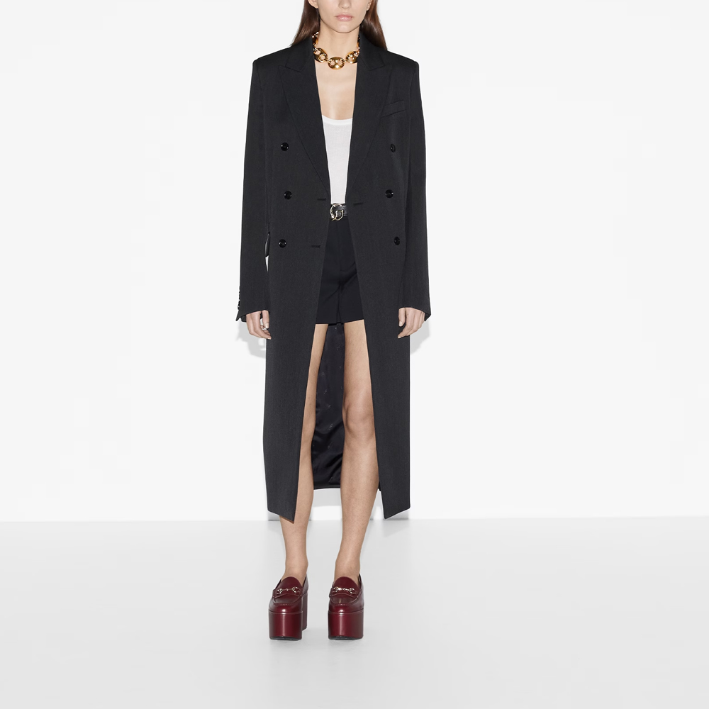 Lookbook (W) GUCCI 黑色雙排扣長袖中長大衣 781320-ZAQ1G-1038