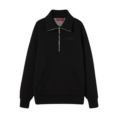 (Women) GUCCI Black Embroidered Long-Sleeve Sweatshirt with Dropped Shoulders. 794640-XJGSK-1043