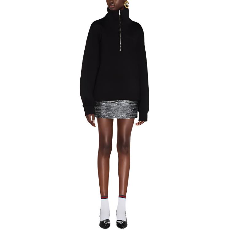 Lookbook (Women) GUCCI  Black Embroidered Long-Sleeve Sweatshirt with Dropped Shoulders. 794640-XJGSK-1043