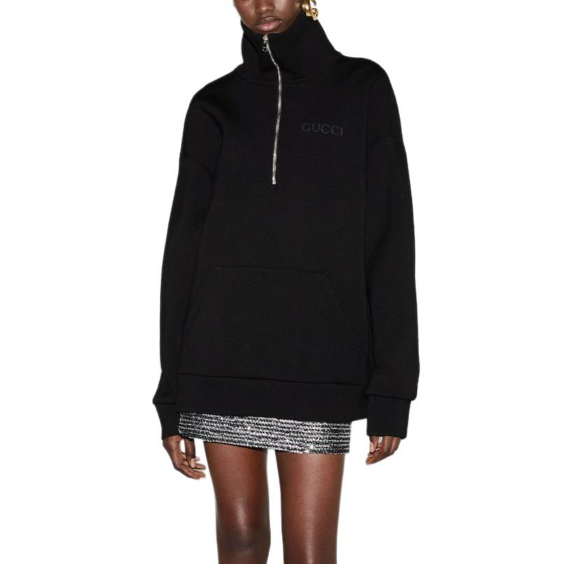 Purchase (Women) GUCCI  Black Embroidered Long-Sleeve Sweatshirt with Dropped Shoulders. 794640-XJGSK-1043