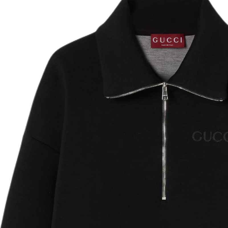 Cheap (Women) GUCCI  Black Embroidered Long-Sleeve Sweatshirt with Dropped Shoulders. 794640-XJGSK-1043