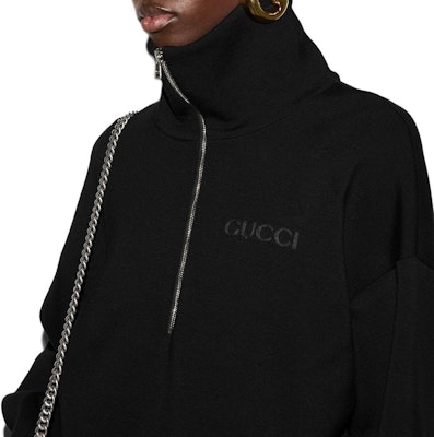 (Women) GUCCI Black Embroidered Long-Sleeve Sweatshirt with Dropped Shoulders. 794640-XJGSK-1043 1