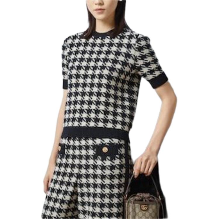 Purchase (W) GUCCI Top de Punto de Lana Negra con Estampado Pied de Poule y Manga Corta. 595697-XKDUY-1289