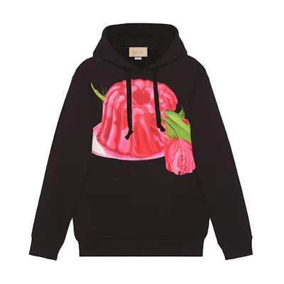 (Women) GUCCI Black Knit Floral Print Hoodie Long Sleeve Sweatshirt. 778984-XJGE0-1043