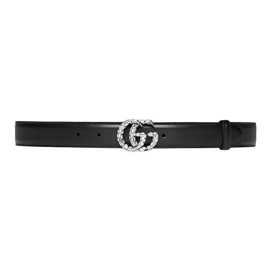 (Women) GUCCI  Black Leather Belt Simple Design 3CM 7726510YAUN1155