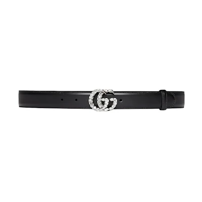 (Women) GUCCI Black Leather Belt Simple Design 3CM 7726510YAUN1155