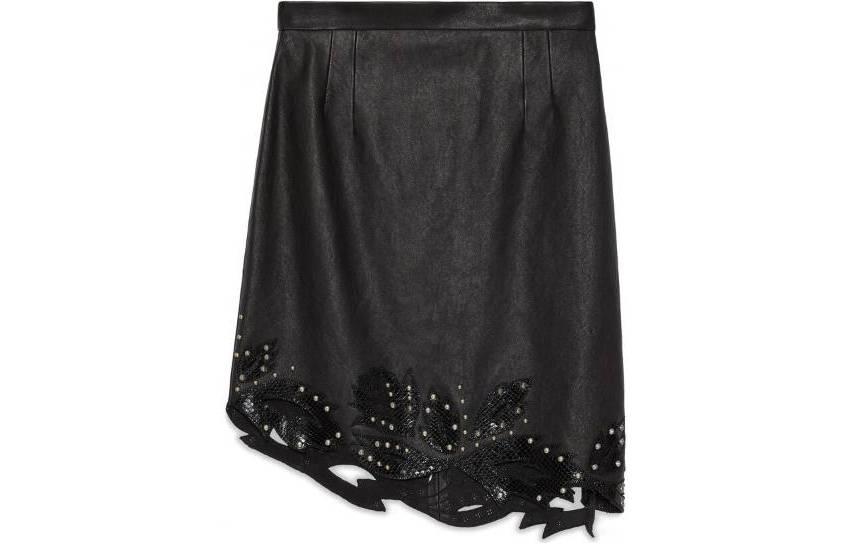 (Women) GUCCI  Black Leather Skirt with Snake Skin Details. 730468-XAAFJ-1000 圖 2