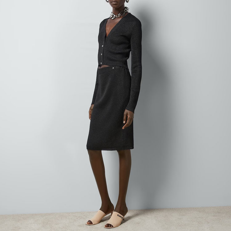 (Women) GUCCI  Black Mid-Waist Knit Elastic Casual Skirt. 764631-XKDP8-1000 圖 5